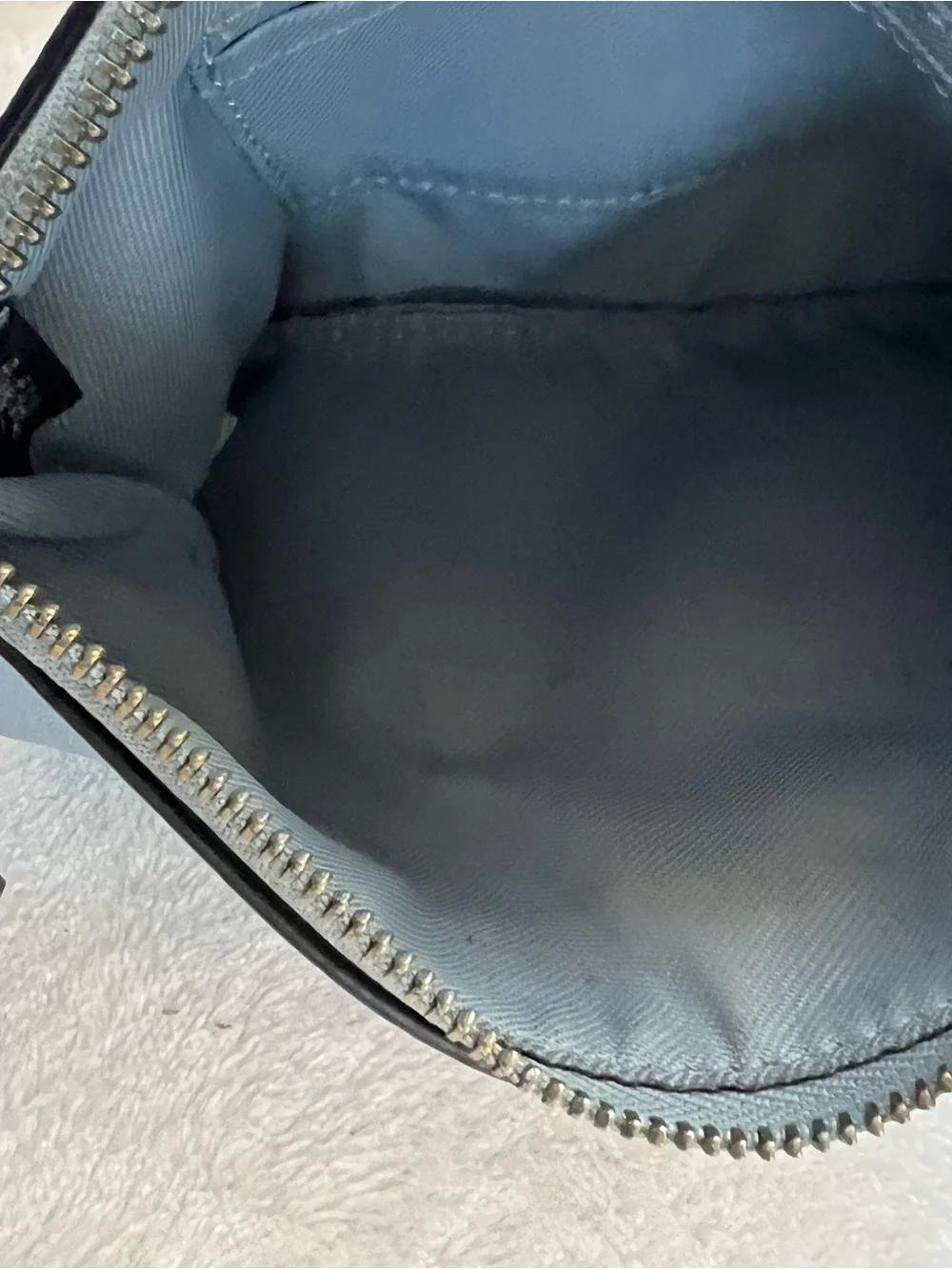 Coach Leather Women Wristlet in Slate Blue with Metallic Hardware Coin Purse